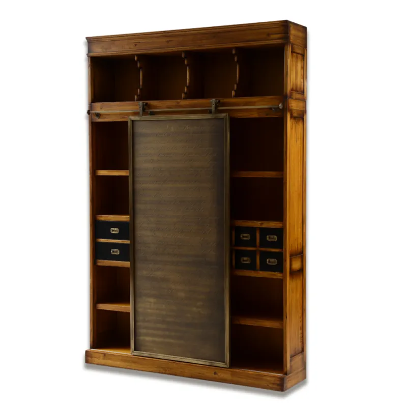 Luxury Wooden Shelve Cabinet with Sliding Metal Panel & Multi Storage Drawers Front View by Luxury Group International