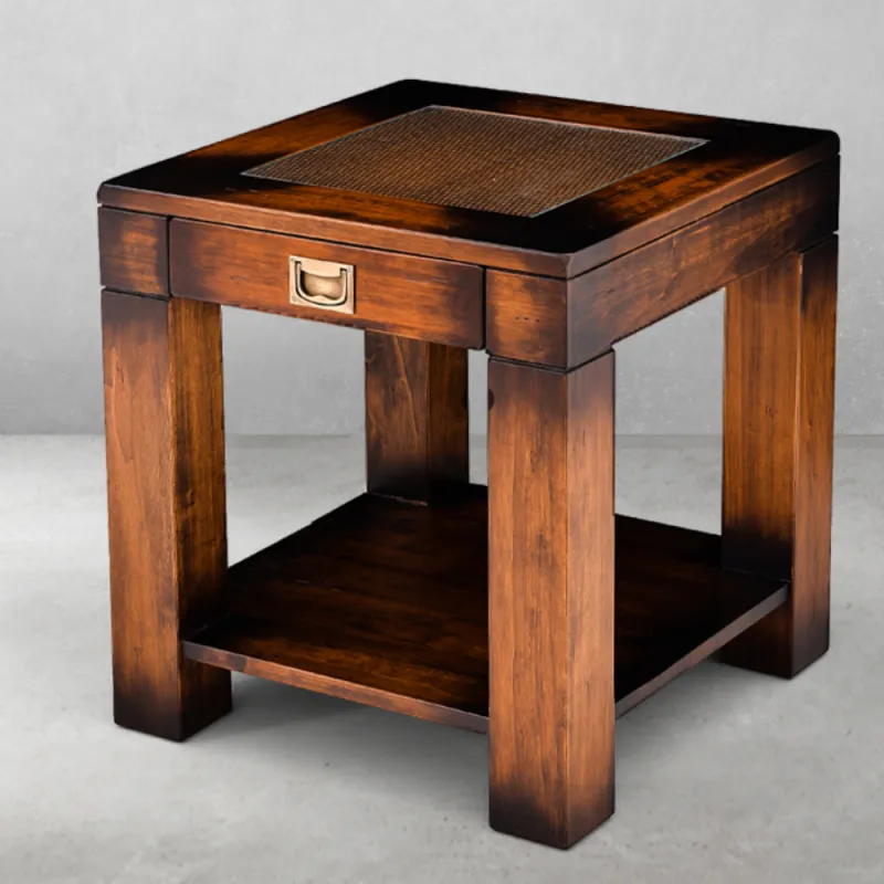 Luxury Wooden Side Table with Textured Inset Top, Drawer & Lower Shelf - Luxury Side Table Front View by Luxury Group International