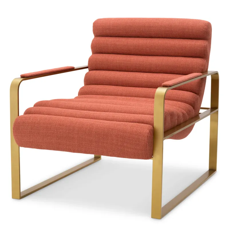 Luxury Coral and Gold Channel-Tufted Upholstered Armchair - Luxury Hotel Furniture by Luxury Group International