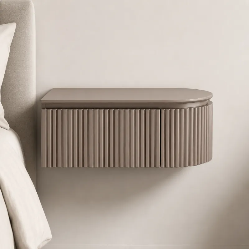 Luxury Taupe Wall-Mounted Nightstand with Fluted Curved Front - Luxury Nightstand by Luxury Group International