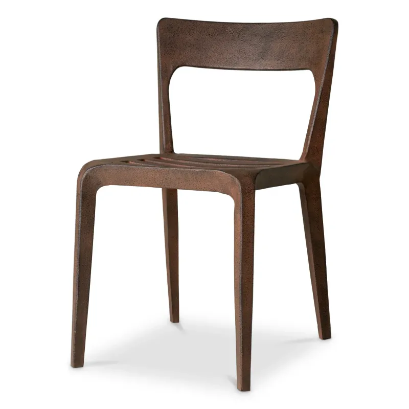 Modern Bronze Metal Dining Chair with Open Back and Slatted Seat - Luxury Dining Chair Modern Bronze Metal Dining Chair with Open Back and Slatted Seat - Luxury Dining Chair Front View by Luxury Group International