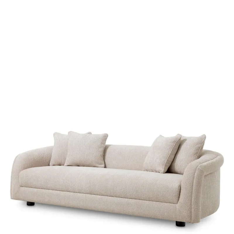 Modern Cream Upholstered Sofa with Curved Arms and Deep Cushioned Seat - Luxury Hotel Furniture Modern Cream Upholstered Sofa with Curved Arms and Deep Cushioned Seat - Luxury Hotel Furniture Front View by Luxury Group International