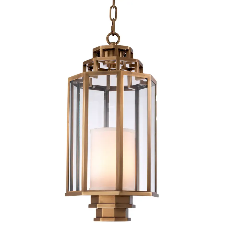 Lampada a Sospensione Lanterna in Ottone di Lusso con Pannelli in Vetro Trasparente di Luxury Group International
