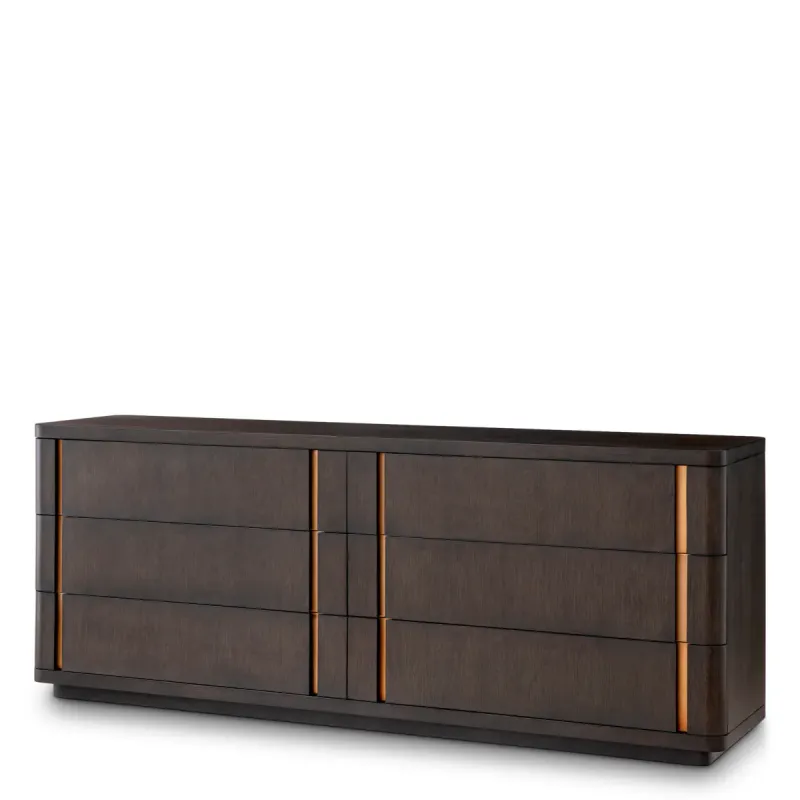 Luxury Dark Brown Six-Drawer Sideboard Cabinet with Brass Accents - Luxury Hotel Furniture by Luxury Group International