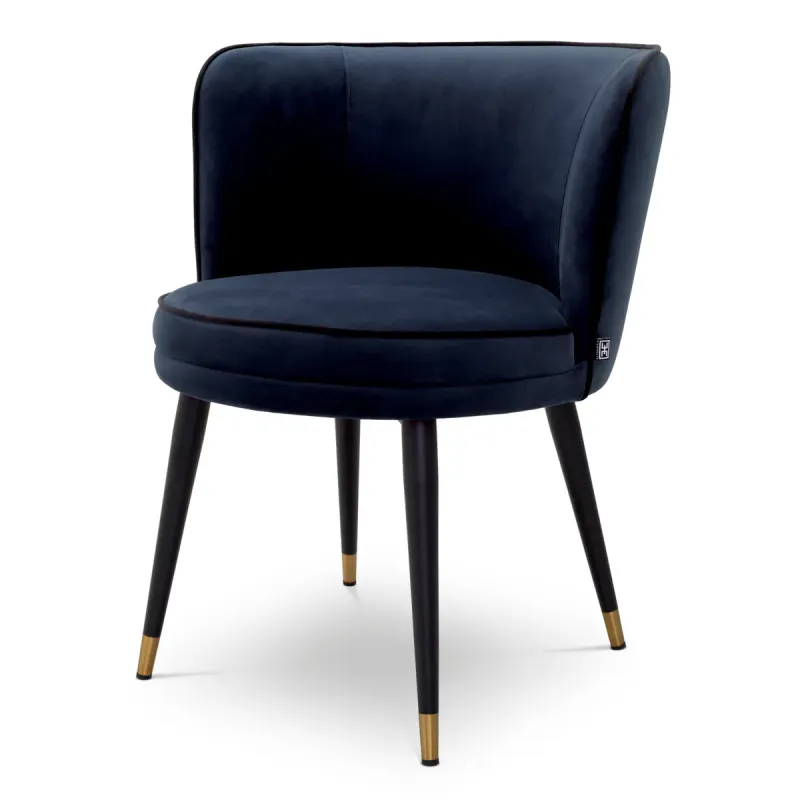 Luxury Navy Blue Velvet Dining Chair with Black and Gold Legs - Luxury Dining Chair by Luxury Group International