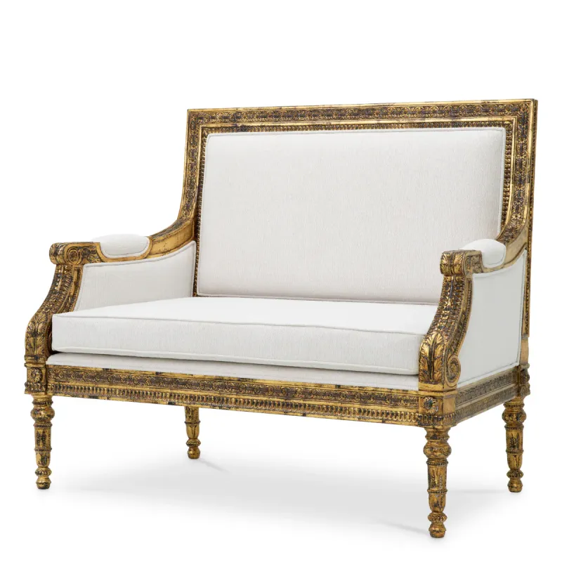 Luxury White and Antique Gold Baroque-Style Loveseat - Luxury Hotel Furniture by Luxury Group International