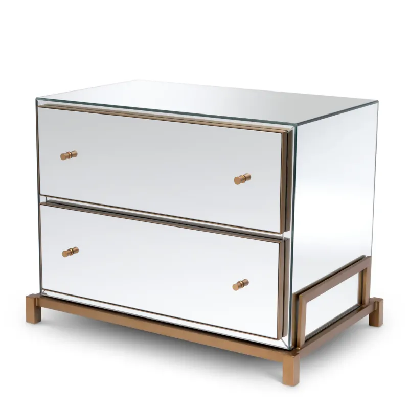 Luxury Silver Mirrored Nightstand with Antique Gold Frame with Drawer - Luxury Nightstand by Luxury Group International