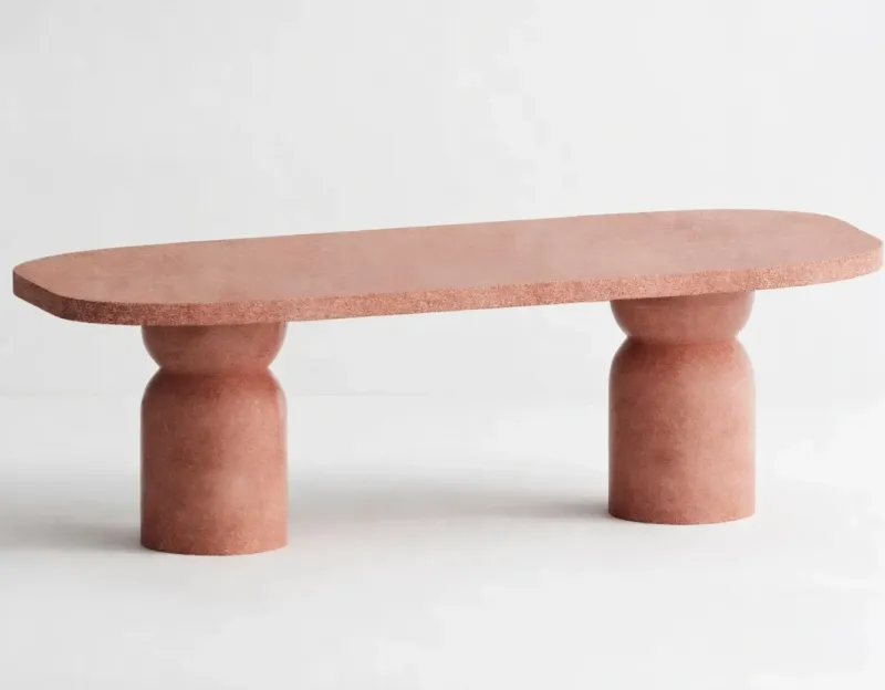 Premium Luxury Modern Table in Terracotta Red Matte Terrazzo with Rounded Pedestal Legs by Luxury Group International