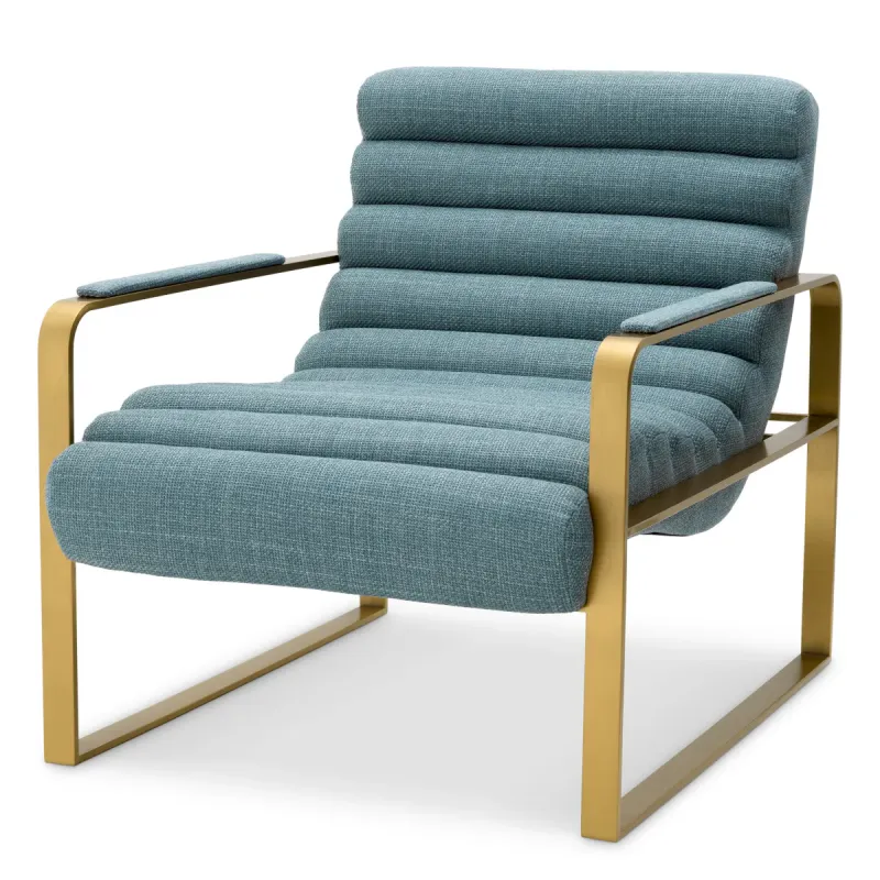 Luxury Blue and Gold Upholstered Armchair with Metal Frame - Luxury Hotel Furniture by Luxury Group International