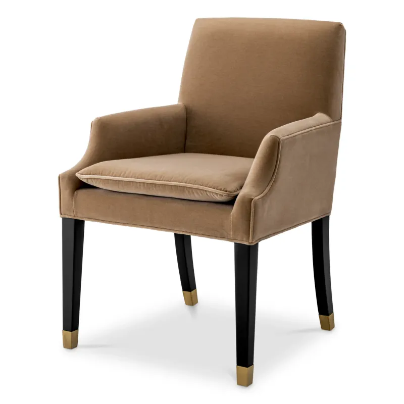 Luxury Taupe Velvet Dining Chair with Gold Accent - Luxury Dining Chair - Luxury Hotel Furniture by Luxury Group International