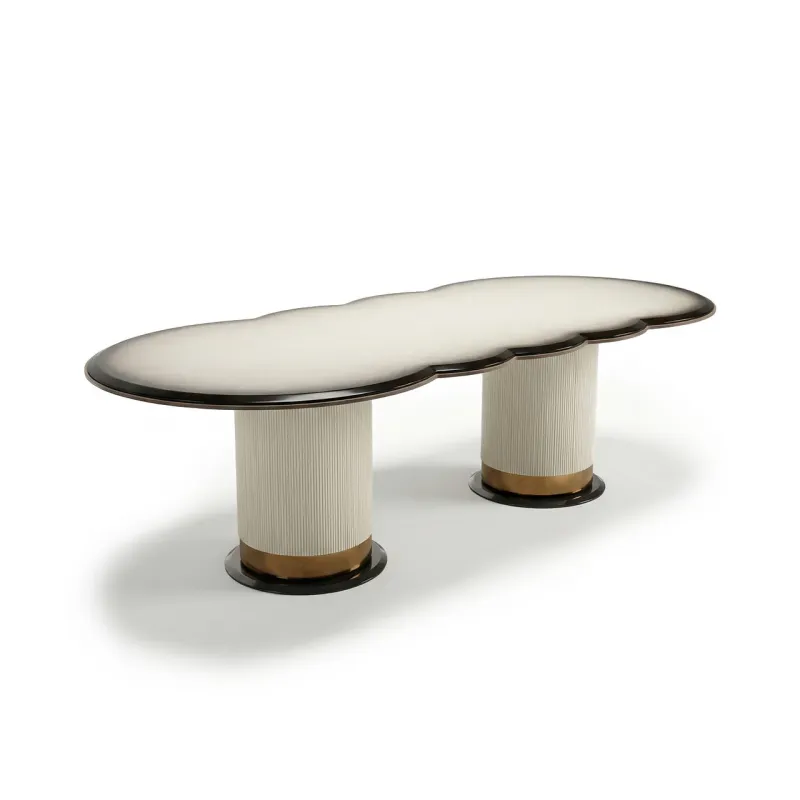 Luxury Organic Ivory Dining Table with Bronze Pedestal Bases- Luxury dining room furniture by Luxury Group International