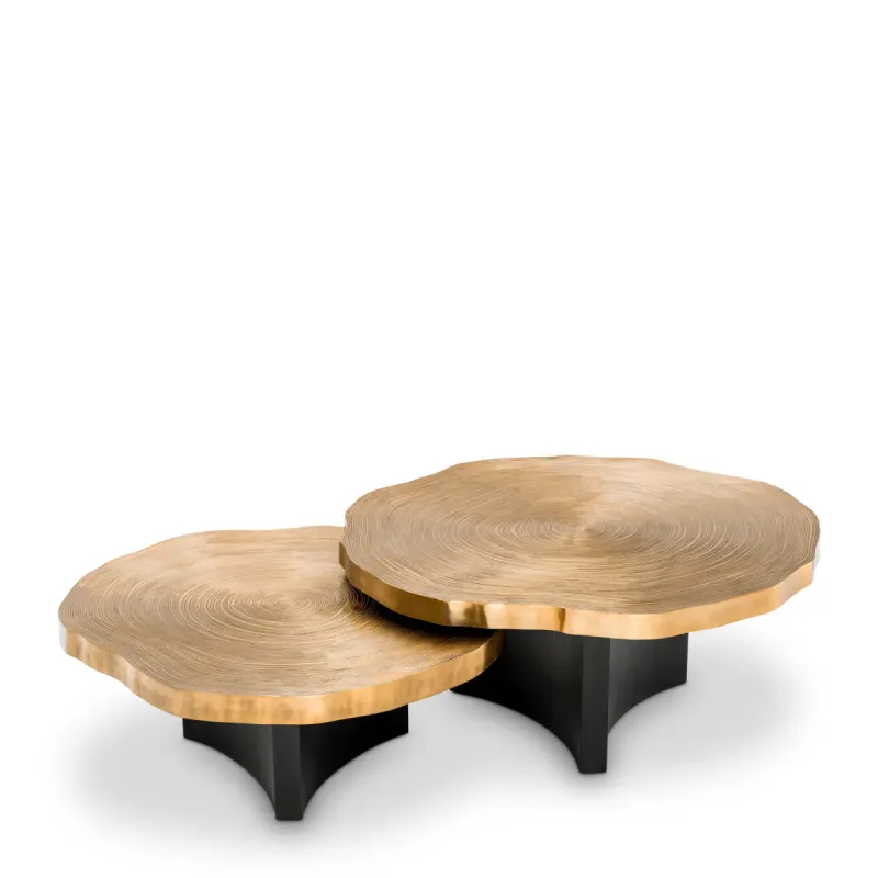 Luxury Gold Nesting Coffee Table Set of 2 with Black Sculptural Bases - Luxury Hotel Furniture by Luxury Group International