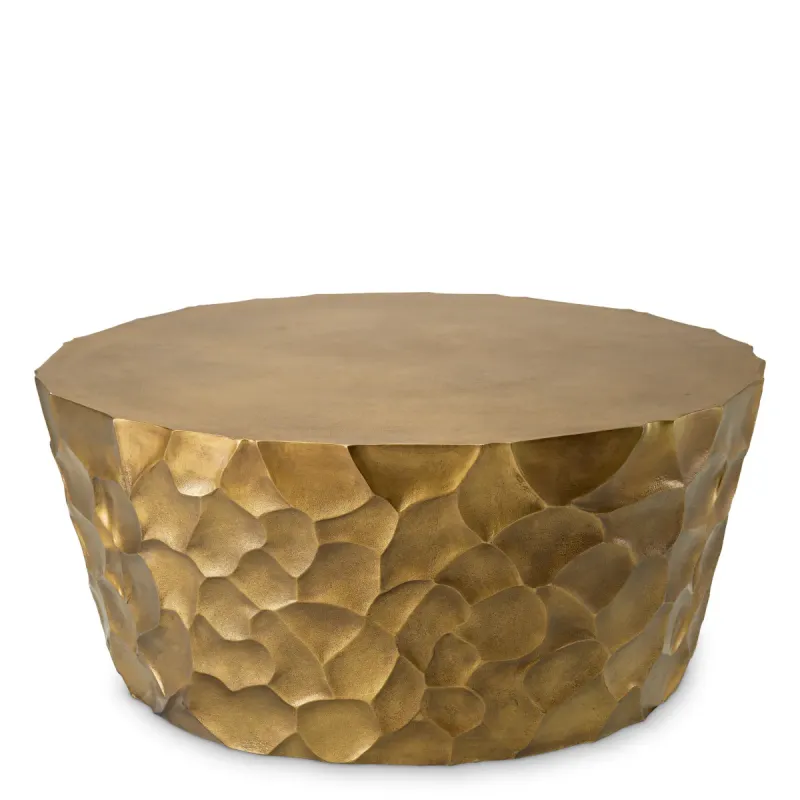Luxury Gold Hammered Metal Round Coffee Table with Sculptural Base - Luxury Coffee Table by Luxury Group International