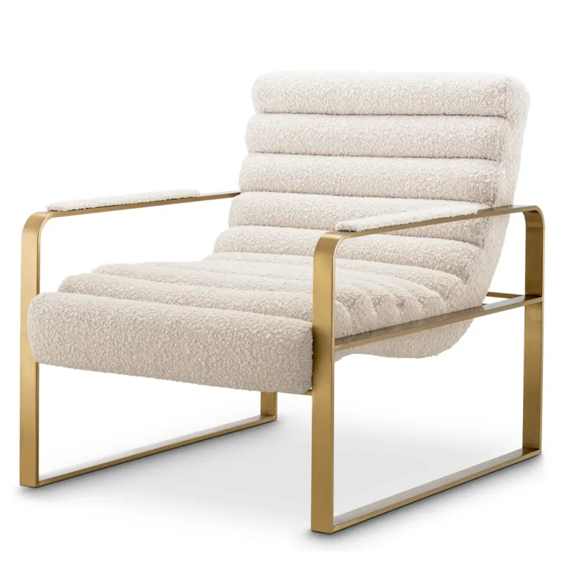 Luxury Cream and Gold Bouclé Armchair with Metal Frame - Luxury Armchair by Luxury Group International