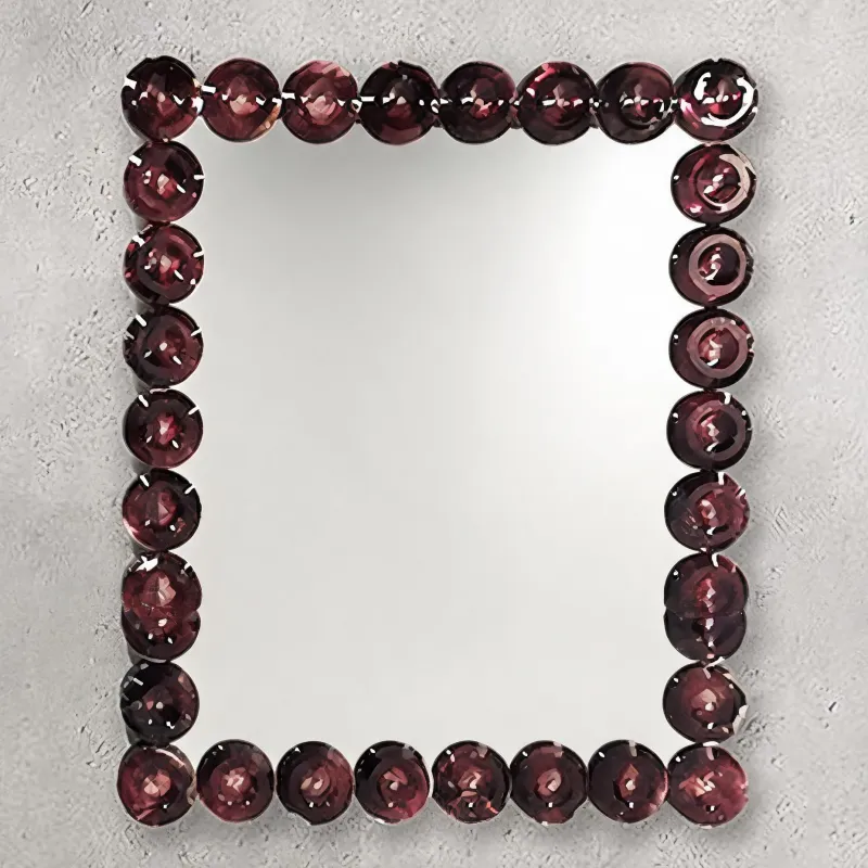Miroir Mural Rectangulaire de Luxe avec Disques en Verre Bourgogne et Cadre Contemporain Vue de face par Luxury Group International