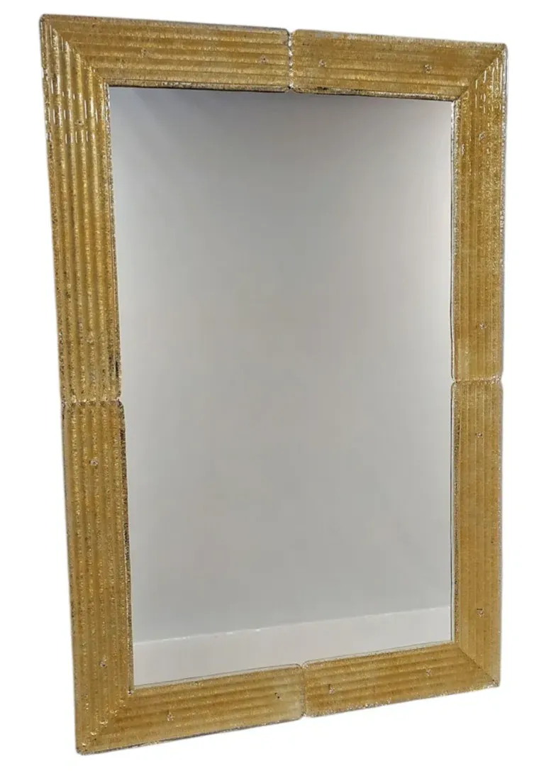 Ribbed Gold Baroque Luxury Wall Mirror with Crystal Studded Glass Frame Front View by Luxury Group International