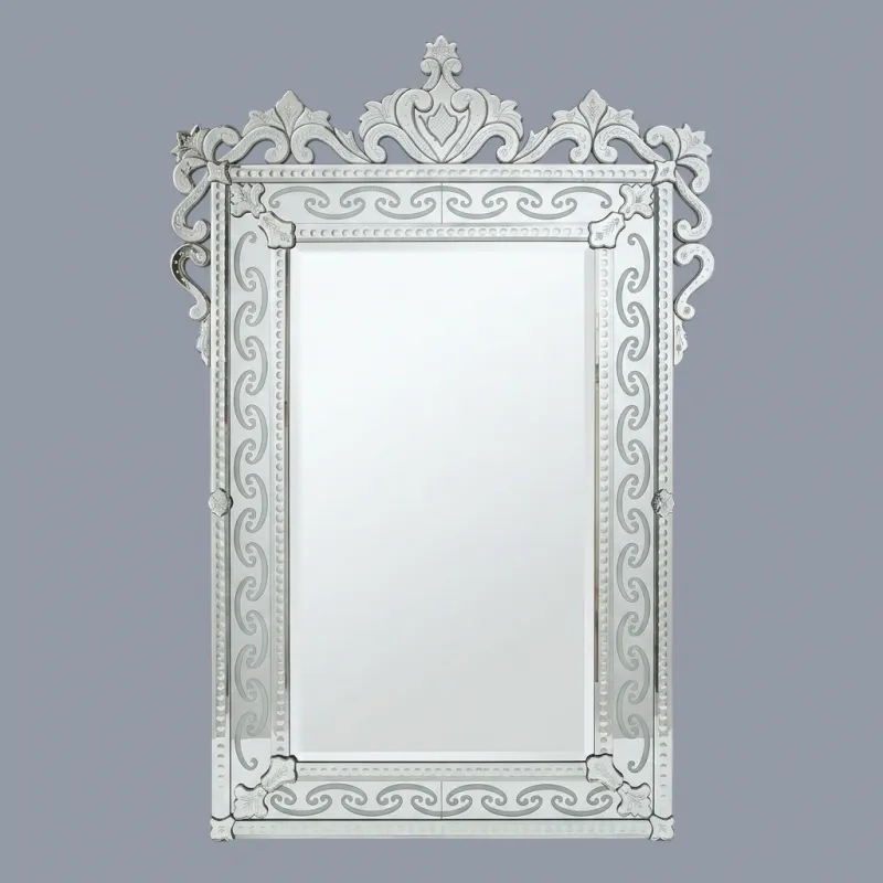 Silver Baroque Grand Venetian Style Luxury Wall Mirror with Ornate Floral Crown Vue de face par Luxury Group International