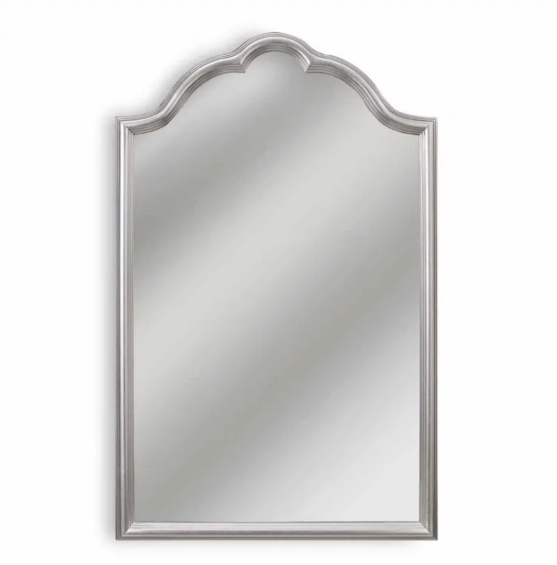 Silver Baroque Luxury Wall Mirror with Curved Crown and Layered Mouldings - Baroque Mirrors Front View by Luxury Group International