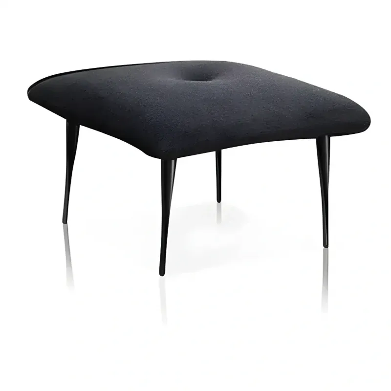 Luxury Sleek Modern Stool in Black Matte Fabric with Curved Boxy Seat Cushion Side View by Luxury Group International