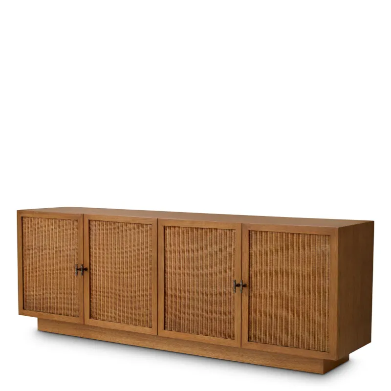 Luxury Warm Oak Brown Rattan Four-Door Sideboard Cabinet - Luxury Sideboard - Luxury Hotel Furniture by Luxury Group International