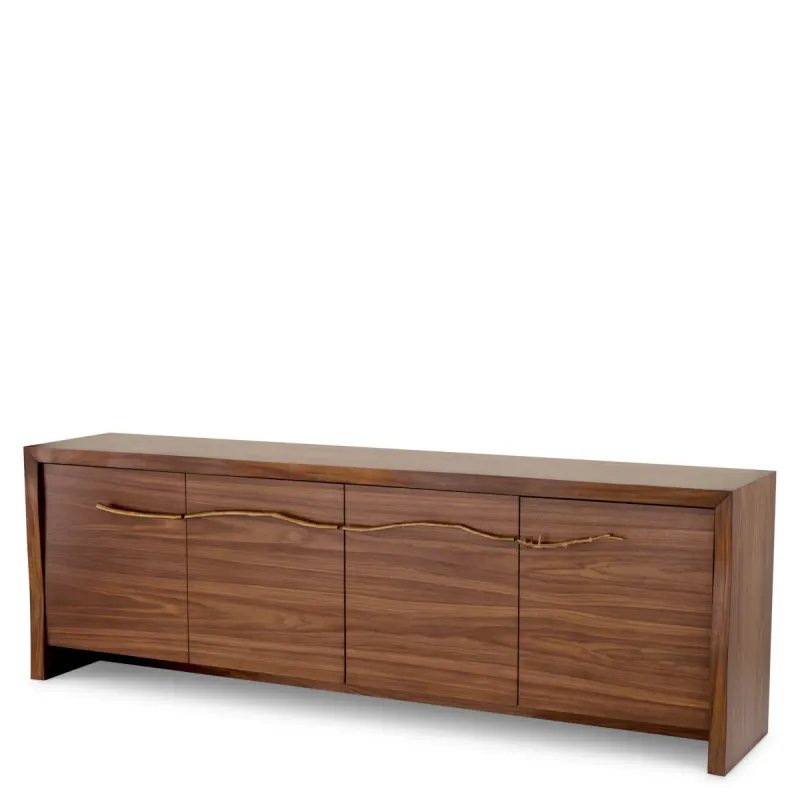 Luxury Walnut Brown Sideboard with Sculptural Brass Branch Handles - Luxury Hotel Furniture by Luxury Group International