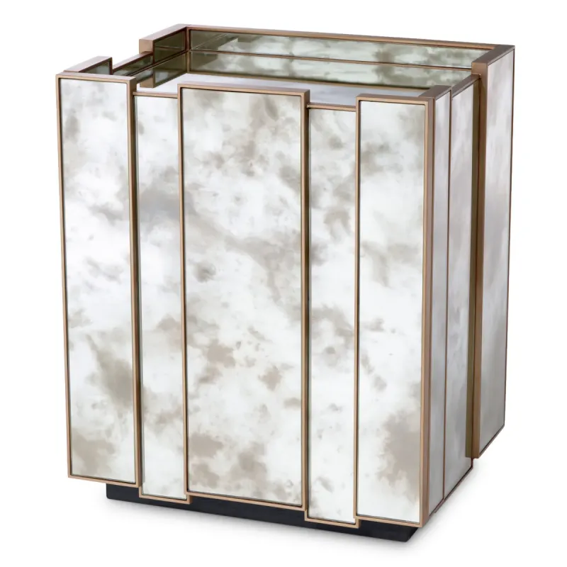 Luxury White and Antique Gold Mirrored Nightstand - Bedside Table - Luxury Bedroom Furniture by Luxury Group International