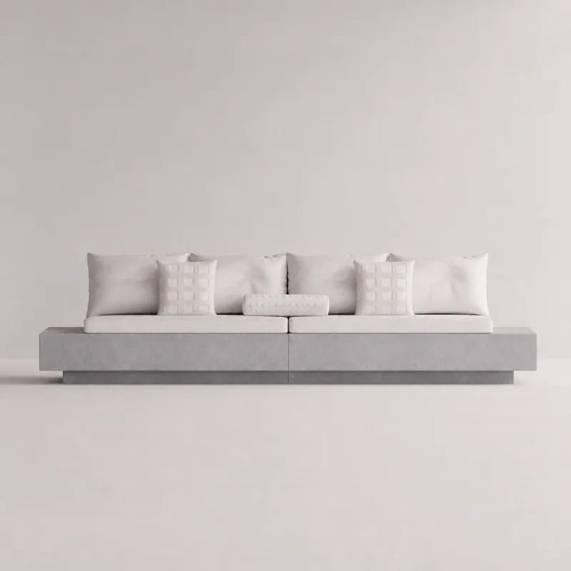 Divano da Giardino da Esterno con Base in Cemento Bianco e Grigio e Sedute Imbottite - Mobili di Lusso per Hotel Vista frontale di Luxury Group International