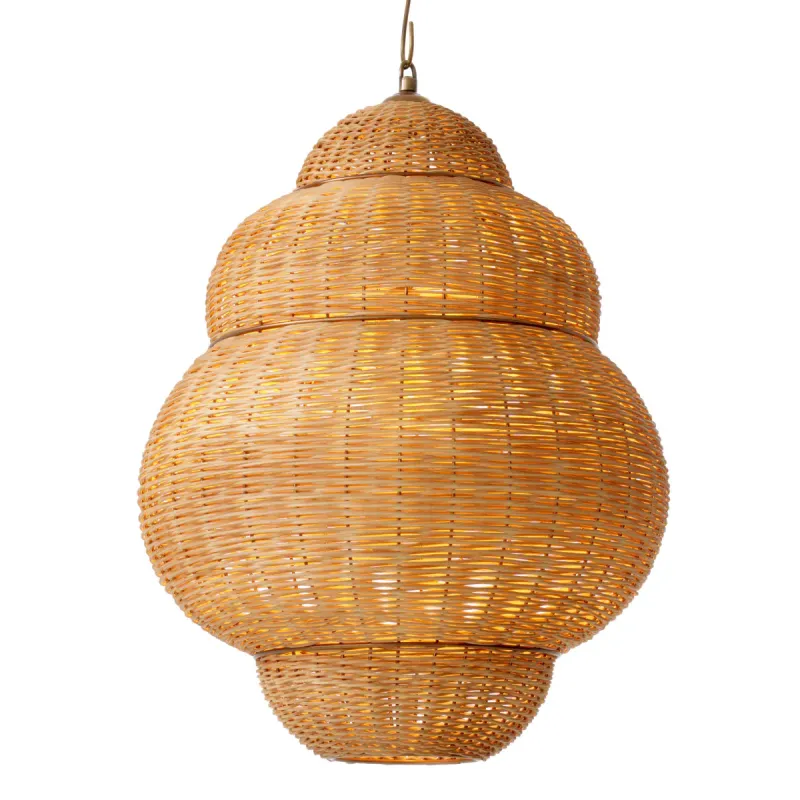 Woven Rattan Pendant Light with Sculptural Layered Shade - Luxury Ceiling Light Front View by Luxury Group International