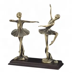 Luxury Twin Ballerina Bronze Sculpture on Stepped Wooden Base - Luxury Bronze Figure by Luxury Group International
