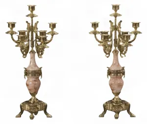 Par de Candelabros de Bronce de Siete Luces de Lujo Barroco con Cuerpos en Forma de Urna Rosa por Luxury Group International
