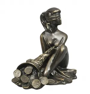 Escultura de Bronce de la Dama de la Fortuna con Venda y Cornucopia de Lujo por Luxury Group International