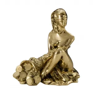 Escultura de Bronce de la Dama de la Fortuna con Venda y Cornucopia de Lujo por Luxury Group International