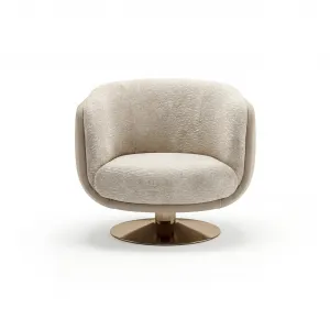 Luxury Cream Boucle Swivel Lounge Armchair with Bronze Base-Luxury living room furniture by Luxury Group International