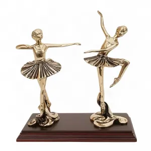 Luxury Twin Ballerina Bronze Sculpture on Stepped Wooden Base - Luxury Bronze Figure by Luxury Group International