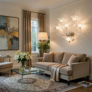 5 Light Luxury Artistic Wall lamp in Clear and Chrome with Frosted Curved Glass Lifestyle View by Luxury Group International