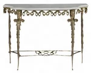 Luxus Barock Konsolentisch mit Marmorplatte, kunstvollen Schnörkeln & skulpturalen Figuren-Details Vorderansicht von Luxury Group International
