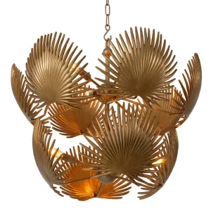 Elegant Modern Glam Chandelier in Gold Metal Finish with Palm Leaf Cage by Luxury Group International