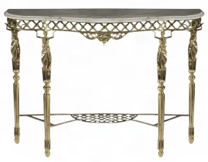 Luxus Konsolentisch mit Marmorplatte, offenem Gitter-Barockrahmen & skulpturalen Figurenstützen Vorderansicht von Luxury Group International