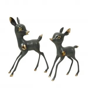 Luxus-Paar Rehkitz-Bronze-Skulpturen in Gold-, Antik- & Oxidiertem Finish von Luxury Group International
