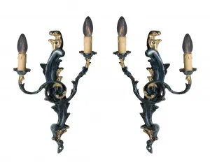 Antikes Luxus-Barock-Kerzenhalter-Set in Blau-Bronze mit zwei Kerzenarmen Vorderansicht von Luxury Group International