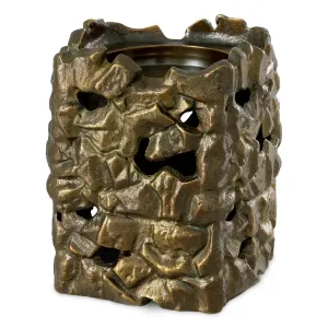 Portacandele scultoreo a colonna in bronzo anticato con texture traforata - Arredamento per hotel di lusso Vista lifestyle di Luxury Group International