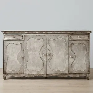 Antik Silber Decò Luxus Sideboard mit Handgravierten Facettentüren Vorderansicht von Luxury Group International