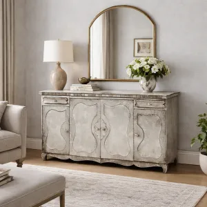 Antik Silber Decò Luxus Sideboard mit Handgravierten Facettentüren Lifestyle-Ansicht von Luxury Group International