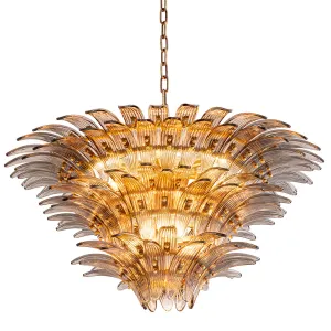 Lampadario di Lusso in Vetro Ambra a Forma di Foglia con Accenti Decorativi Dorati di Luxury Group International