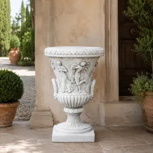 Baroque Classical Urn Garden Planter with Sculpted Figure Ornamentation - Luxury Planters Lifestyle View by Luxury Group International