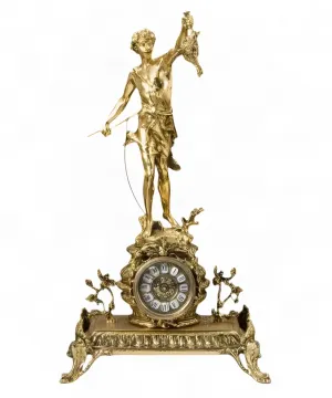 Barocker Jagd-David mit erhobenem Wildvogel – Luxus-Bronze-Tischuhr von Luxury Group International