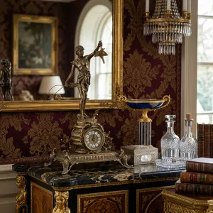 Barocker Jagd-David mit erhobenem Wildvogel – Luxus-Bronze-Tischuhr Lifestyle-Ansicht von Luxury Group International