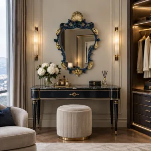 Baroque Luxury Bronze Cartouche Wall Mirror with Scallop Shell Crest - Baroque Mirrors Lifestyle View by Luxury Group International