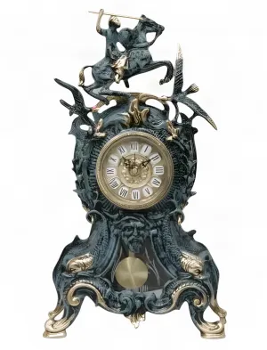 Barocke Luxus-Bronze-Tischuhr mit Reiter und kunstvollem Pendelrahmen von Luxury Group International