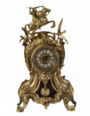 Baroque Luxury Bronze Table Clock with Equestrian Rider and Ornate Pendulum Frame by Luxury Group International